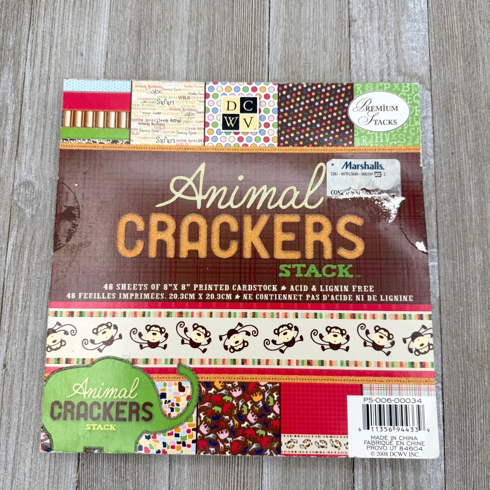 DCWV Animal Crackers Stack 8x8 Cardstock Safari Jungle Glitter Paper Shapes Fun